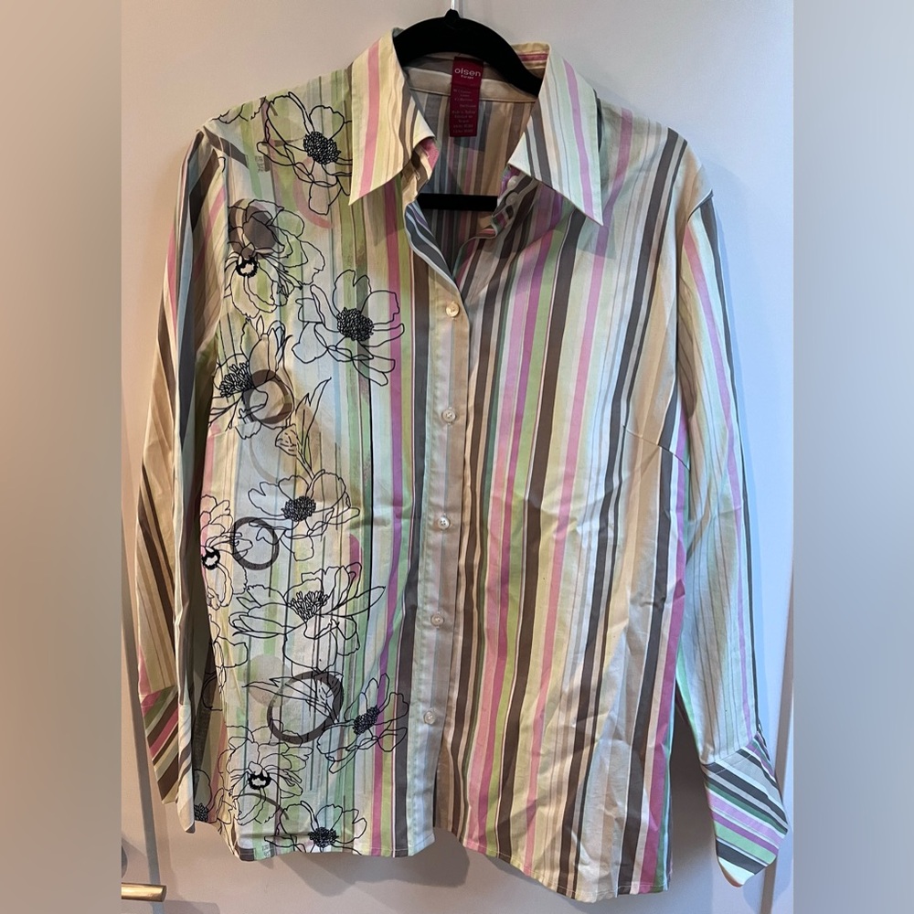 Olsen Europe Floral Striped Button Down Shirt